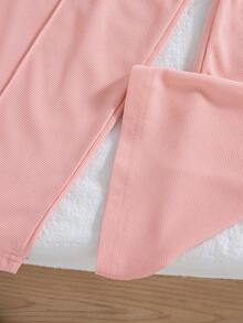 2pcs/Set Girls' Casual Outgoing Fashion Bow Letter Contrast Color Print Decor Dropped Shoulder Short Sleeve Top And Pants Set, Spring/Summer - Pink - View 10