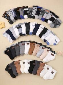20/10/5 双装随机款式可爱印花中筒婴儿袜，图案包括卡车、星星、长颈鹿、小狗、恐龙、条纹、星系、宇航员、太空探索，适合作为圣诞节/感恩节礼物，四分之一袜，婴儿袜，新生儿袜，幼儿袜，婴幼儿袜 - 彩色 - 查看 3