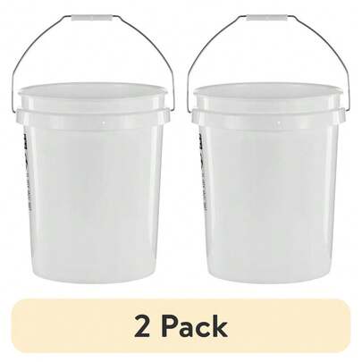 5 Gallon White Round Plastic Utility Bucket With Comfort Grip Handle 2 Pack