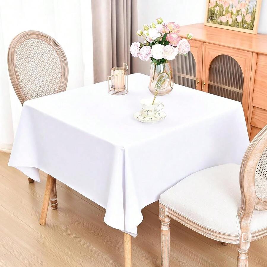 Eeivs Square Tablecloth 52 X 52 Inch Washable Polyester Table Cloth Solid White Heavy Duty Fabric Table Cover Daily Use For Dining Home Kitchen Party Wedding,White52inchx52inchSquare - 白色 52 吋 x 52 吋正方形 - 查看 1