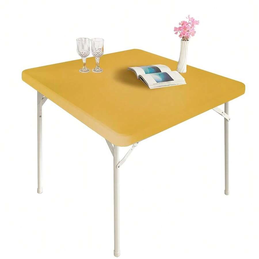 Cocktail Fitted Spandex Stretch Square Table Covers Caps Elastic Square Tablecloth Gold Table Topper 42x42 Inch,42inchx42inch(Square),Gold - Gold - View 1