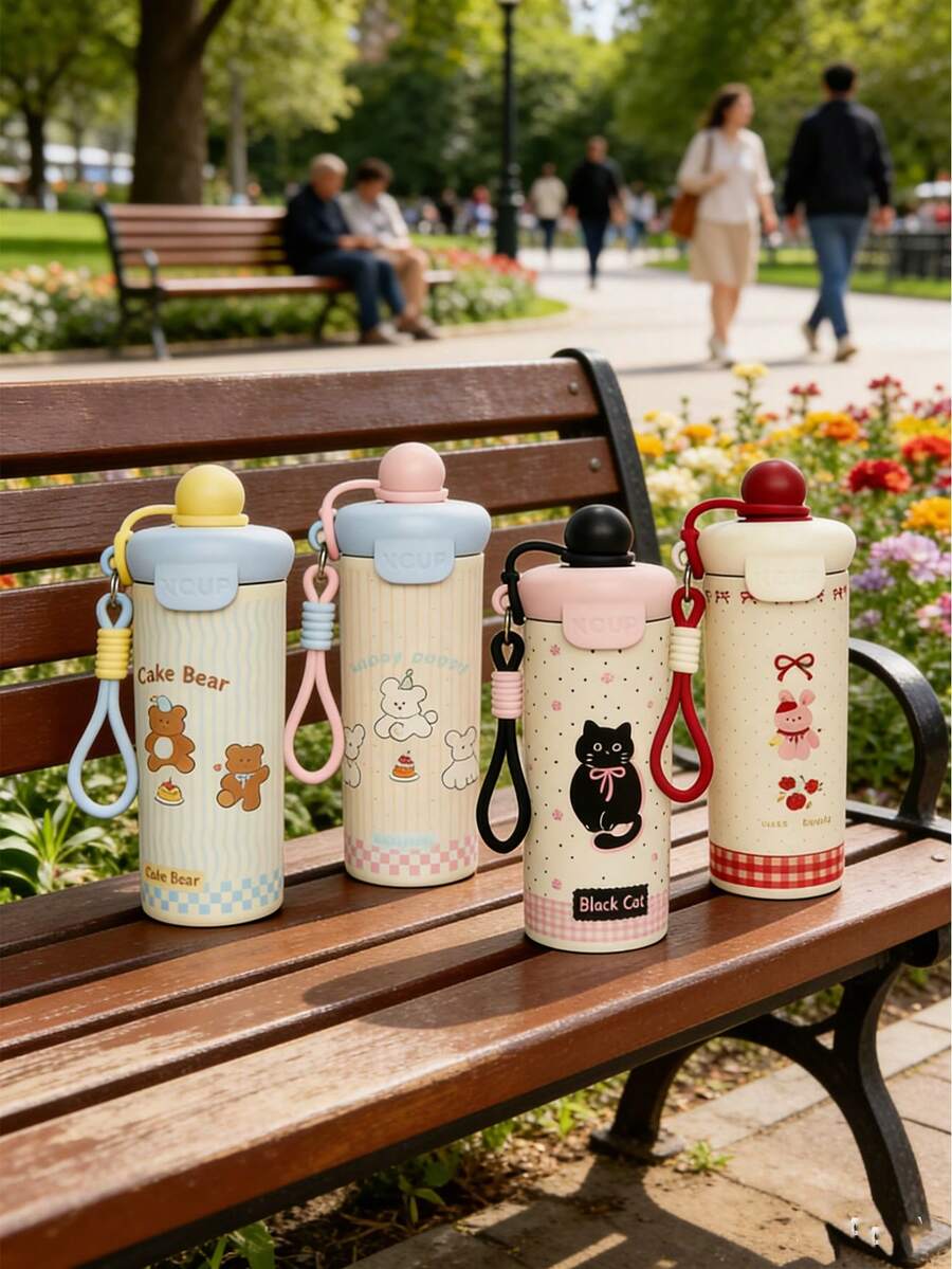 Cute Cartoon Design Stainless Steel Water Bottle, Specially Designed For Girls - Double-Layer Vacuum Insulation, Leak-Proof Straw Lid, Suitable For School, Class And Play - Multicolor - View 1