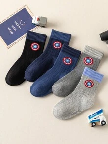 Marvel 5双装儿童超级英雄卡通中筒袜，男女童均适用，春秋季