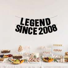 1套黑色亮片 Legend Born In 2010/2008/1996/1986 生日派對 DIY 字母橫幅，亮片數字 16th/18th/30th/40th 週年派對裝飾，Vintage Legend Since Year 男士復古里程碑生日派對橫幅標誌花環 - 彩色 - 查看 7