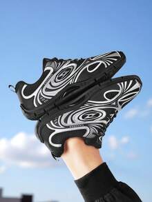 Tênis Masculino de Cano Baixo com Cadarço. Sola Acolchoada, Design Respirável, Adequado para Uso Diário, Escritório e Ocasiões Formais, Sapatos Casuais para Todas as Estações, Calçado para Atividades, Tênis Chunky Modernos - Preto - Visão 5