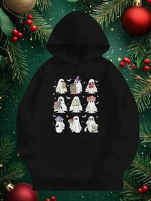 Men-S And Women-S Soft Fabric Pullover Sweatshirt - Spooky Reading Graphic With Pockets, Hine Washable Casual Sweater For Book-Themed Costumes, Parties And Casual Attire (Compatibl_962 - Đen 6 - Xem 1