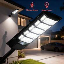 100000LM Solar Street Lights Outdoor, Commercial Parking Lot Light, 6500K Dusk To Dawn IP65 Security Flood Lights Motion Sensor Led Lamp For Basketball Court, Road, Yard - 黑色 - 查看 1