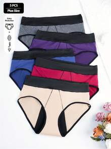 5pcs/Pack Plus Size Women High Waist Menstrual Panties, Comfortable Breathable 4-Layer Leakproof Postpartum Underwear - Multicolor - View 3