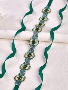 1 قطعة حزام زفاف شخصي، ضروري لحفل العروس، مناسب لديكور حفلة العروس، هدية لوصيفات العروس، إكسسوار خصر للسفر اليومي، هدية عيد الحب - الشريط الأخضر - مشاهدة 3