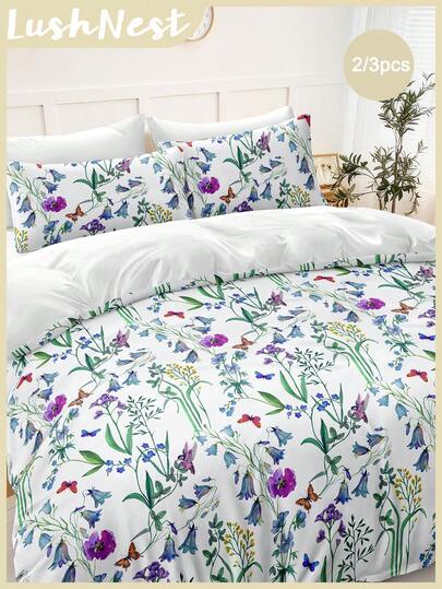 2 st/3 st digitalt blommigt påslakanset (1 påslakan + 2 örngott, täcke ingår ej), mjukt och hudvänligt polyestertyg, lämplig för sovrum, huvudsovrum, gästrum, alla årstider