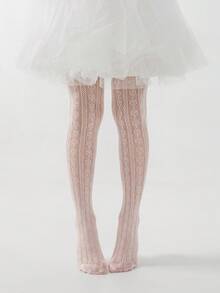 2pcs Girls' Pink Anti-Snag Sheer Socks, Heart/Polka Dot/Striped Decorative, Cute & Fashionable Hollow Breathable Mesh Stockings, Casual Thin Comfortable Versatile Tights, Suitable For Lolita/Party/Performance/Casual Events/Valentine's Day - Pink - View 2