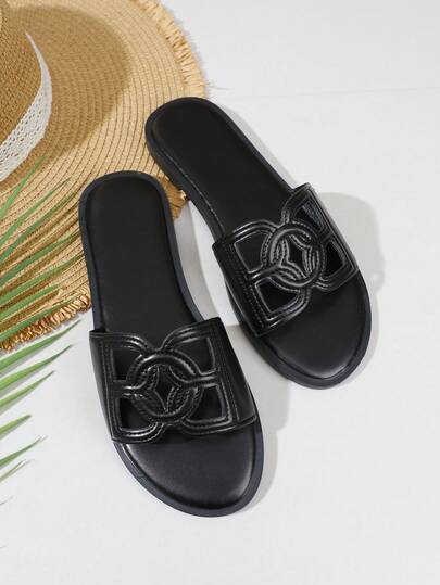 Summer Fashionable Women Sandals, Slip-On Low Heel Round Toe Flat Shoes, Plus Size