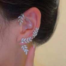1pc Full Diamond Detachable Two-Way Wear Leaf Earrings Perfect For Special Occasions Like Banquets, Graduation Balls, And Parties It's A Perfect Accessory To Enhance Your Overall Look, Both Bold And Fashionable - Silver-right - View 4