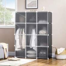 DIY Wardrobe, Shelving System, Modular Shelving Unit, Cube Wardrobe With Clothes Rail, PP, Black And White
