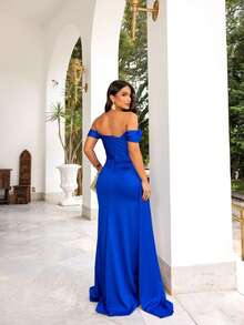 Elegant Asymmetrical Zipper Wedding Party - Blue - View 3