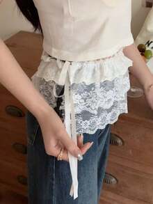 1pc Layered Lace Anti-Flashing High Waist Short Slip Skirt With Elastic Waistband