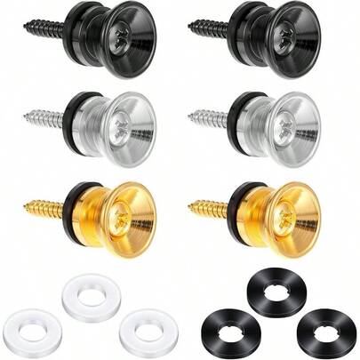 6 PCS Metal Guitar Strap Button Locks, Anti - Slipping Guitar Strap Locks With Screw Acoustic Bass, Ukulele