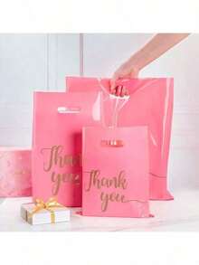 20个/包 “谢谢” 印花扁平手提塑料手提袋，简约优雅，适用于服装、化妆品、珠宝、购物、礼品包装、收纳等，多用途可重复使用，有黑色、粉色、双色可选。