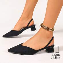 Women's Black Pointed Toe Mule Heels, Suede Slip-On High Heels - Black - View 2