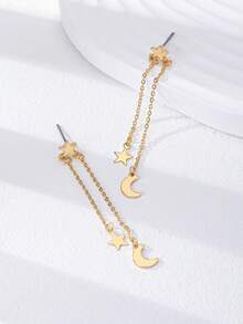 1 Đôi bông tai mặt dây chuyền hình trăng và sao bằng vàng, kiểu Trung Đông, bông tai hình trăng dành cho nữ, trang sức bông tai hình sao. - Vàng - Xem 2