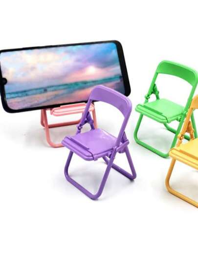 1-Piece Mini Folding Chair Phone Holder, Candy-Colored Creative Desktop Stand, Cute Tabletop Phone Support For Watching Videos, Macaron Colored Stand, Decorative Desktop Cute Creative Folding Chair