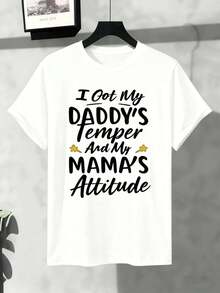 T-shirt << Papa Tempère Maman Attitude », tissu de haute qualité, coupe confortable, décontracté, imprimé accrocheur - Blanc - Voir 2
