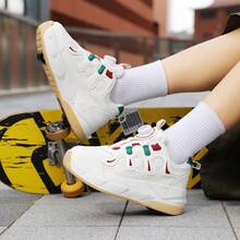 Giày trượt patin thời trang dành cho thanh thiếu niên, 4 bánh xe, bánh sau có thể tháo rời, khóa xoay có thể thu gọn, giày trượt patin giải trí cho nam và nữ, quà tặng ngày lễ và sinh nhật. - Màu be - Xem 10