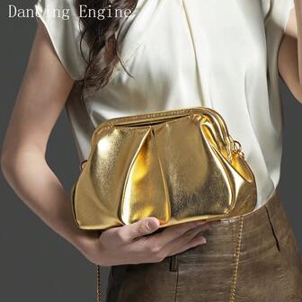 Dancing Engine Luxury Designer Shoulder Bag, PU Leather Evening Clutch Purse For Women