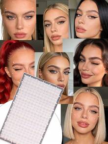 5件装多规格组合装，3mm/4mm/5mm尺寸闪亮白色珍珠颗粒脸部/眼角装饰水晶钻石贴纸，DIY，嘉年华，情人节，万圣节，圣诞节礼物，母亲节，派对，音乐节，面部毛发和指甲装饰，水钻贴纸 - 白色 - 查看 2