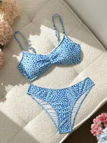 2pcs/Set Cute & Sexy Holiday Beach Vacation Single Party Summer Bikini Set - Multicolor - View 2