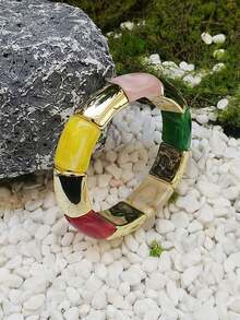 1条新款弹力手链，手工树脂抛光扎染手链，复古优雅串珠手链，时尚饰品，适合女性、女孩日常佩戴，也适合派对和旅行。