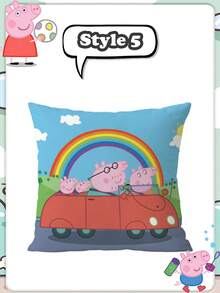 Travesseiro de Dormir, Travesseiro de Encosto, Travesseiro de Descanso, Travesseiro Casual de Dormitório da Família Peppa Pig, Quarto, Sala de Estar, Desenho Animado Simples e Casual - Multicolorido - Visão 16