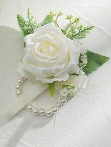 Bộ hoa hồng và hoa baby's breath thanh lịch 3 món/1 món - Bó hoa + Hoa cài áo + Vòng tay, Thích hợp cho cô dâu, chú rể, phù dâu, phù rể, trang trí đám cưới, tiệc tùng, Ngày Valentine. - A - Xem 12