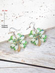 1 par de pendientes de acrílico con colgante plano en forma de trébol de cuatro hojas, joyería de estilo minimalista elegante para mujeres, adecuado para uso diario y festivo - Verde - Ver 4