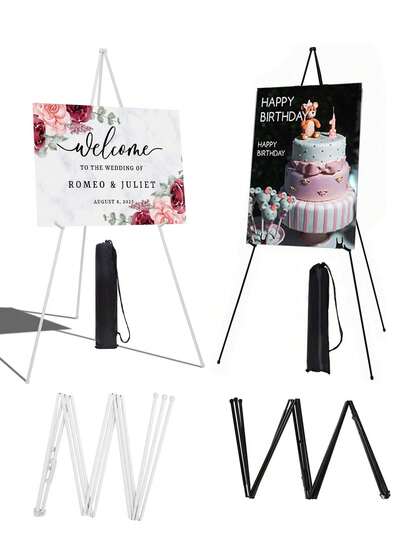 1 pieza Caballete de exhibición plegable, Caballete trípode portátil, Caballete de metal ajustable en blanco/negro, Adecuado para letreros de boda, carteles, pinturas, anuncios de ceremonias, regreso a la escuela, exhibiciones de pancartas de cumpleaños