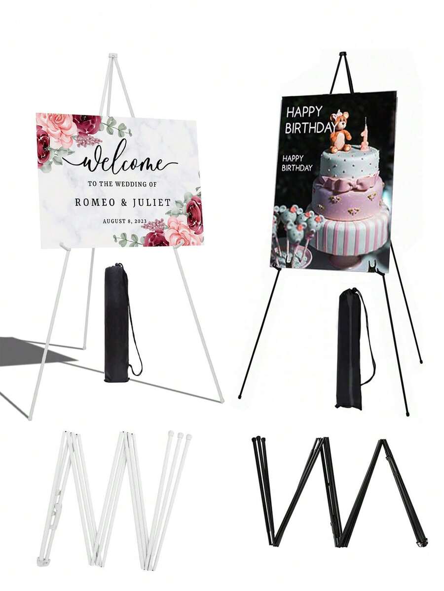 1 pieza Caballete de exhibición plegable, Caballete trípode portátil, Caballete de metal ajustable en blanco/negro, Adecuado para letreros de boda, carteles, pinturas, anuncios de ceremonias, regreso a la escuela, exhibiciones de pancartas de cumpleaños - Multicolor - Ver 1