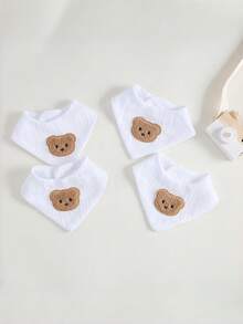 4 piezas de baberos de algodón para bebé, baberos de muselina absorbentes y transpirables, suaves y delicados con la piel, ligeros - Blanco - Ver 3