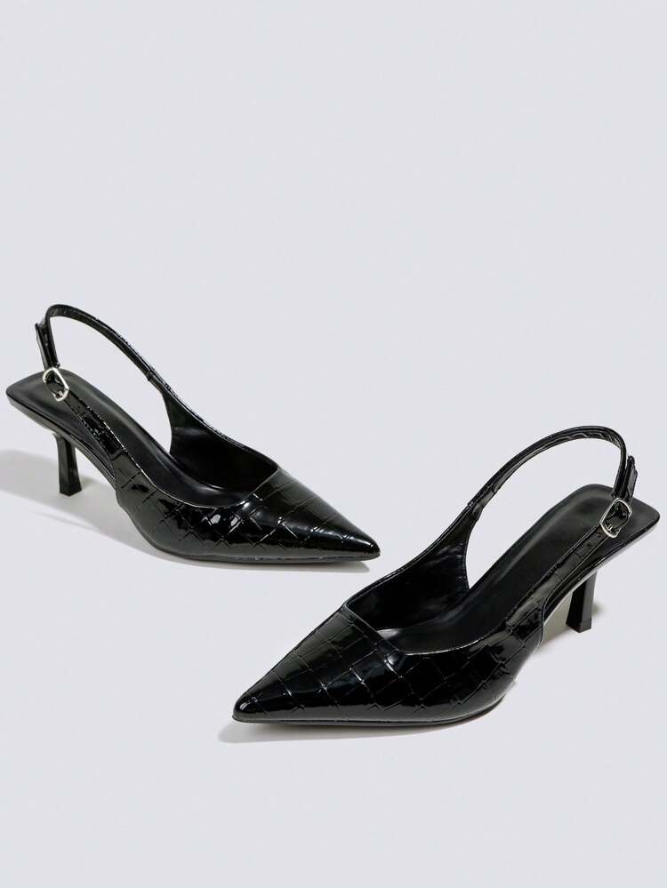 女士黑色时尚高跟鞋，7厘米猫跟露趾派对高跟鞋，婚鞋，玛丽珍鞋，正式礼服鞋，无后跟系带尖头高跟鞋 - 黑色 - 查看 3