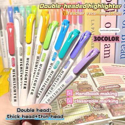 15 piezas Bolígrafos resaltadores fluorescentes de doble punta, adecuados para marcar, dibujar, pintar, subrayar y resaltar a diario, con punta ancha y fina, para estudiantes, oficina y útiles escolares, regalos para la temporada de regreso a clases