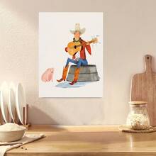 Framed 1pc Quirky Retro Cowboy & Pig Guitarist Canvas Wall Art - Rustic Whimsical Themed Print, Playful Stylish Home Decor, Ready-To-Hang For Bedroom & Living Room - Đóng khung - Xem 3
