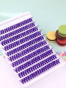 200pcs/Set Purple Gradient Fluffy Lashes, 40D Lightweight Curly Handmade Soft Fluffy Stage Makeup Cosplay False Eyelashes - Violet Purple - View 6