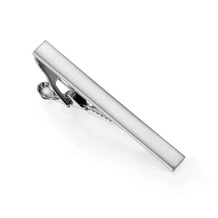 1pc Shiny Silver Tone Copper Alloy Tie Clip, Elegant For Business Occasions - Silver - View 1