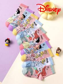 Disney 5双装儿童袜子，可爱公主款，美人鱼公主中筒袜，男女童卡通透气袜，婴儿及学生适用，圣诞礼物佳选，袜子 - 彩色 - 查看 3