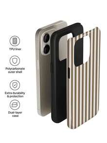 Ốp lưng điện thoại Phirim 2 trong 1 màu nâu trắng tối giản, họa tiết sọc dọc bóng bẩy, nghệ thuật, nhiều màu sắc, tương thích với Samsung/ 11/12/13/14/15/16/17 Pro Max, kiểu dáng thời trang, thích hợp làm quà tặng mùa xuân, sinh nhật. - Nhiều màu - Xem 5