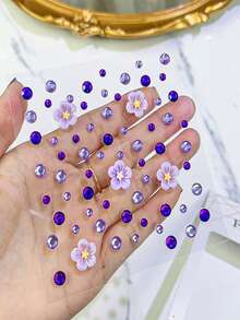 1片彩色立体闪亮宝石脸贴，包含闪光花朵、贝壳、月亮图案，1张星星DIY眼部面部宝石贴纸，适合情人节、舞蹈表演、派对、舞台角色扮演、公主妆容、假纹身等场合。