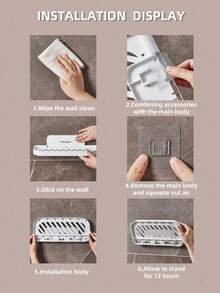 1pc Toolless White Bathroom Wall Mount Storage Organizer Rack No-Drill - White - View 6