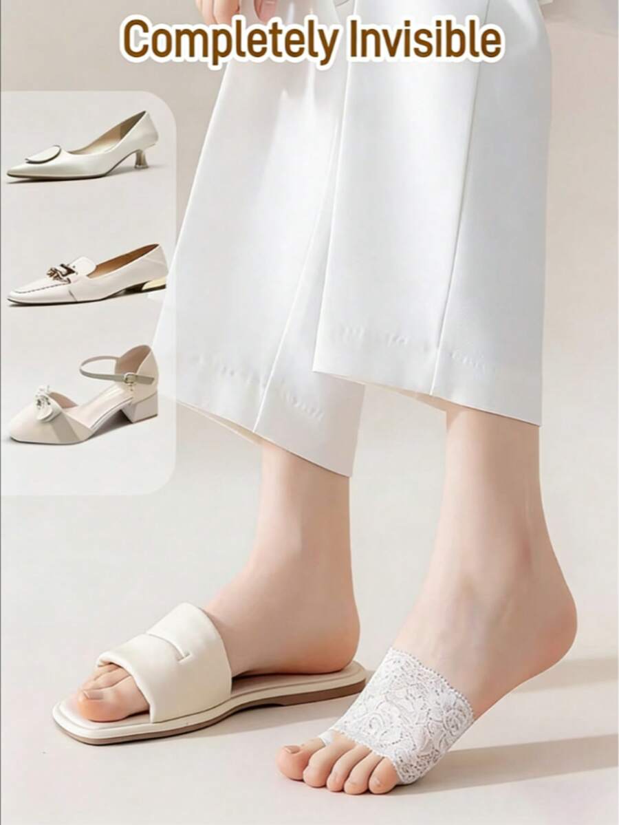 1 Pair Lace Half Socks, Anti-Friction Front Foot Pads, Comfortable, Breathable, Non-Slip, Ultra-Thin, Suitable For Women's And Men's High Heels, Casual Shoes, Sports Shoes, Daily Wear - Multicolor - View 1