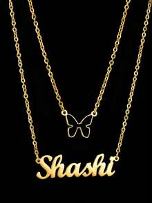 [ Stacked Chain Hot Style ] Personalized Customization Of Double-Layer Necklace, Personalized Customization Of Name, Text, Anniversary, Double-Layer Chain Style Necklace, Stainless Steel Gold Necklace, Including Exquisite Gift Box, Suitable For Winter, Gift Giving, Valentine's Day, Mother's Day. - Double Chain - View 16