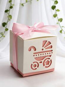10个装彩色婴儿车造型礼盒，带丝带 - 镂空婴儿车图案，适用于迎婴派对、生日、婚礼等场合 - 坚固的纸质马车造型礼盒，适合用作派对回礼和装饰品 - 彩色 - 查看 4