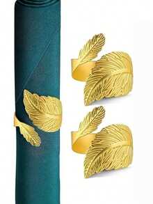 2-24pcs/Set Gold Leaf Shaped Napkin Rings, Shiny Metal Napkin Rings For Table Decor, Fashionable Autumn Napkin Rings Bulk, Suitable For Christmas, Easter, Wedding, Party, Elegant Tabletop Decoration Gift Ideas